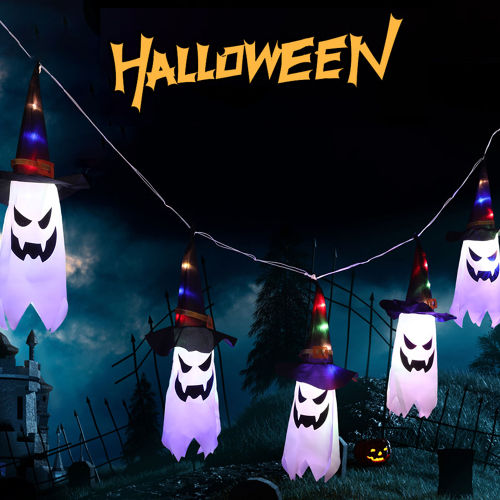 Halloween Led String Lights Orange - Dekoracyjne lampki na Halloween, straszny, wiszący,
