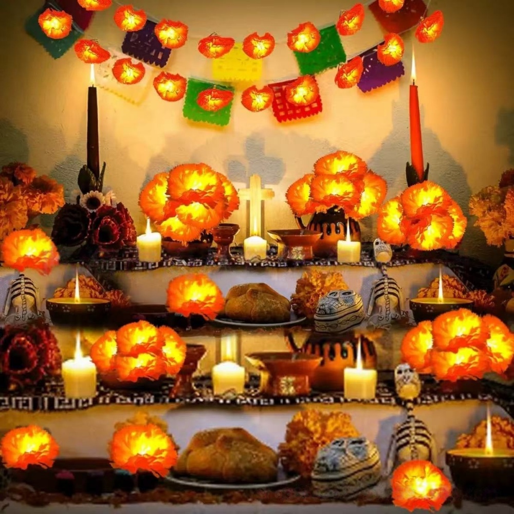 Halloween Led String Lights Orange - Lampki LED w kształcie kwiatów nagietka,