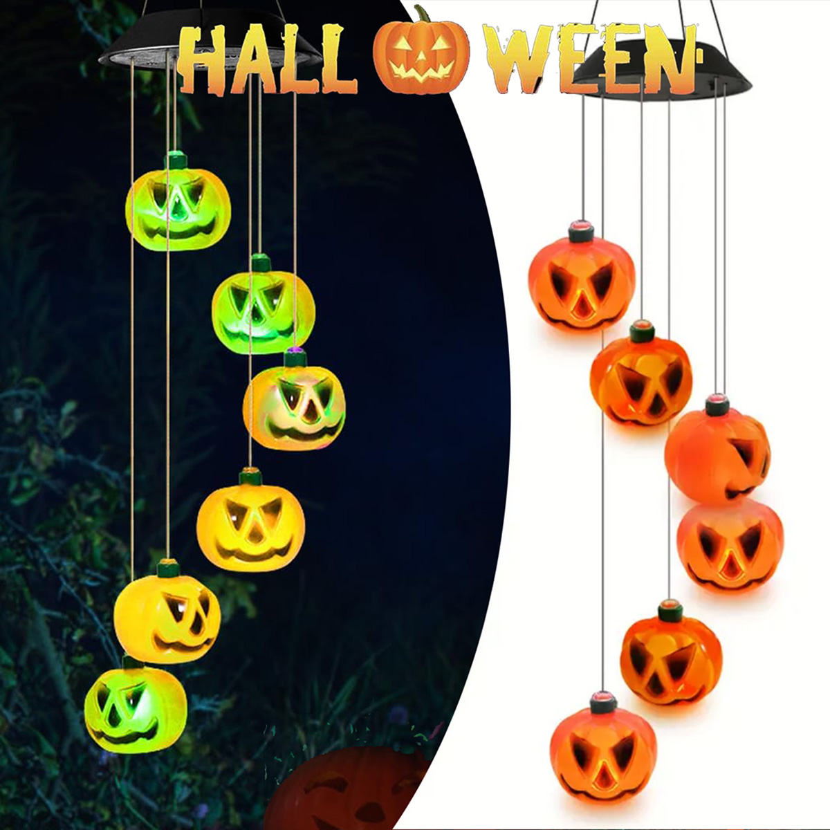 Halloween Pumpkin Decor Led - Solarne dzwonki wietrzne w kształcie dyni