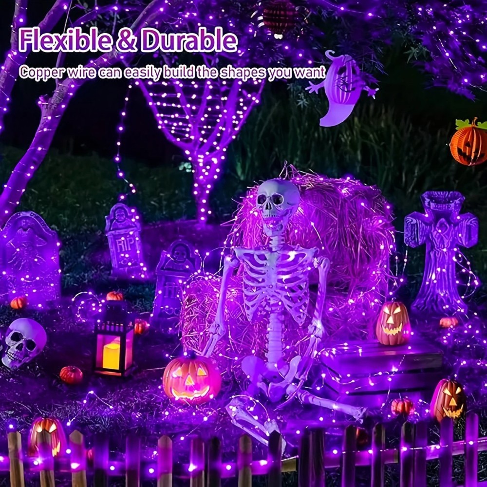 Halloween Led String Lights Orange - 1 szt. 12M100LED Halloweenowe Lampki Solarne,