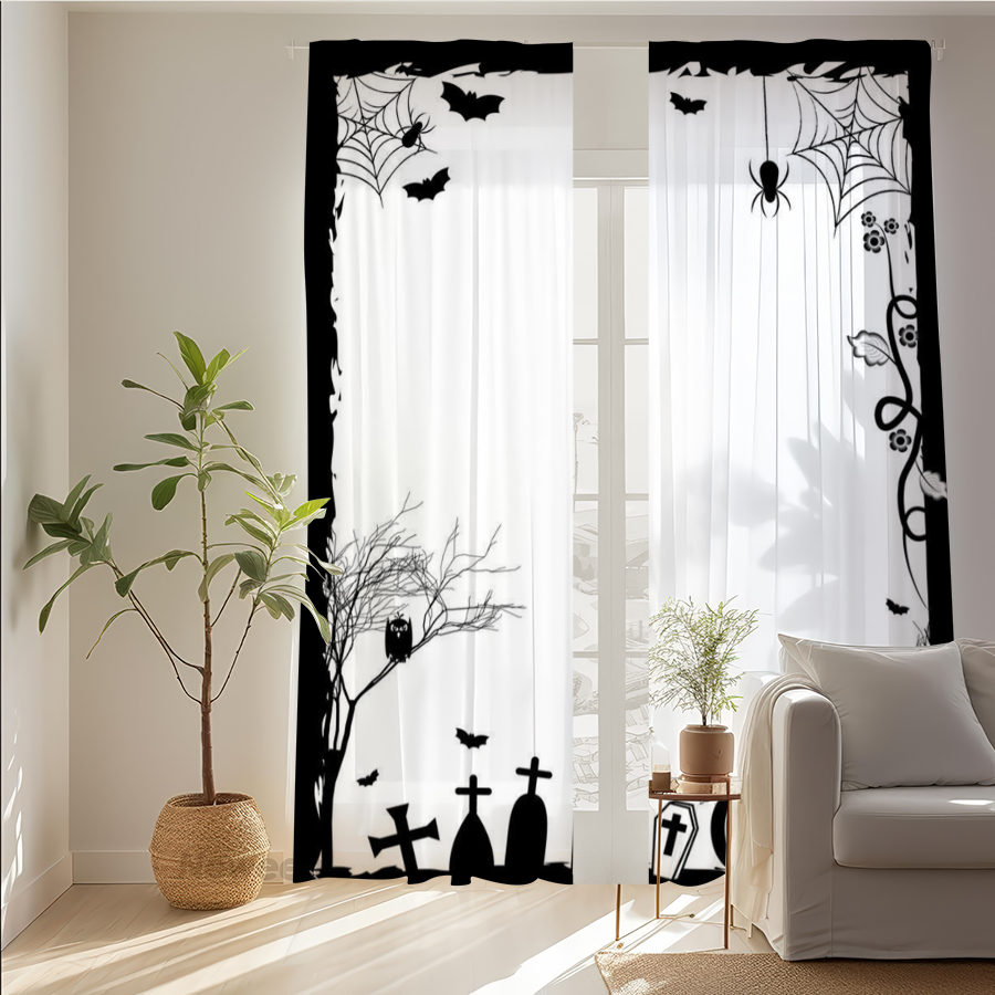 Spider Web Halloween Decoration - 2 szt. Przezroczyste zasłony z nadrukiem