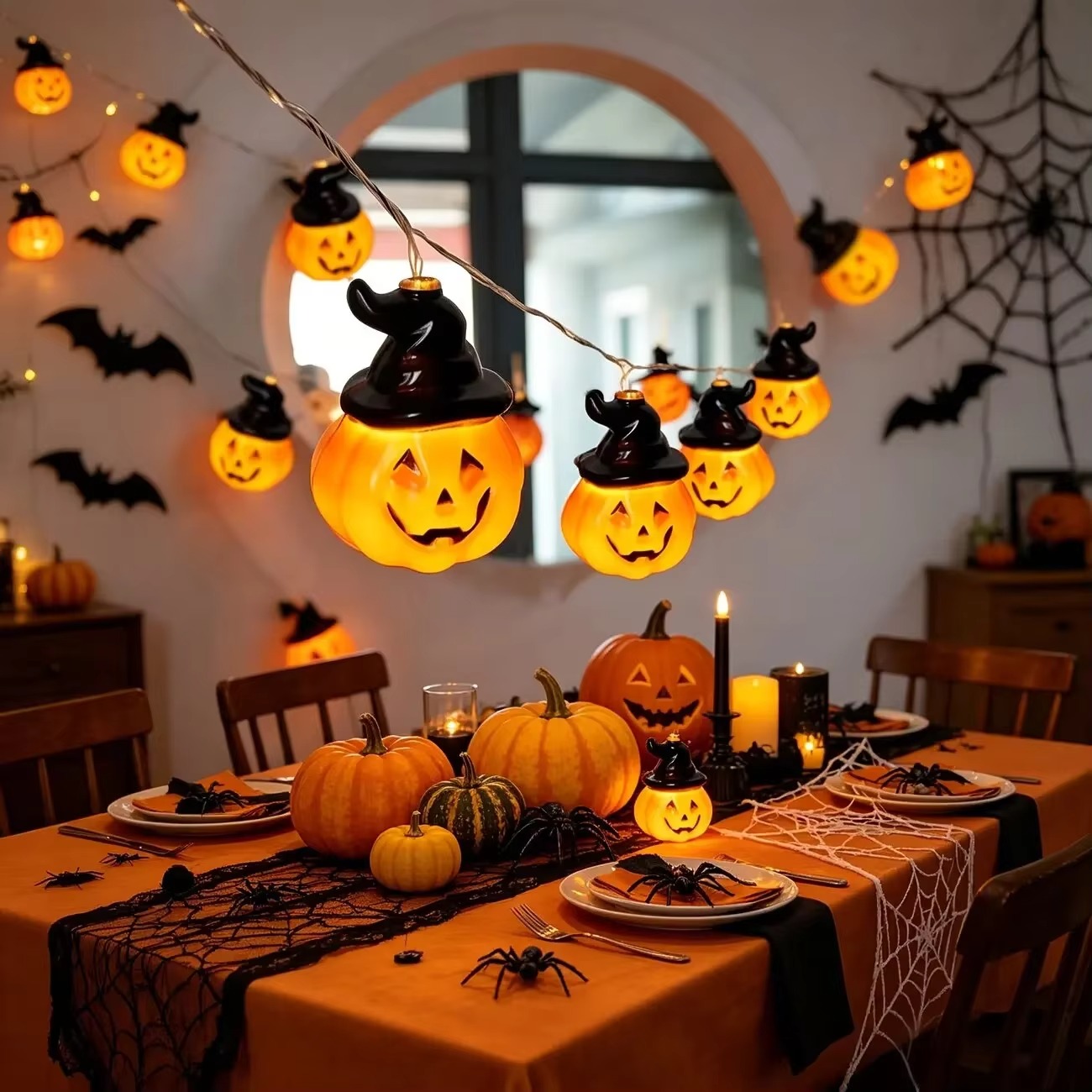 Halloween Led String Lights Orange - Świąteczne lampki w kształcie kapelusza czarownicy,