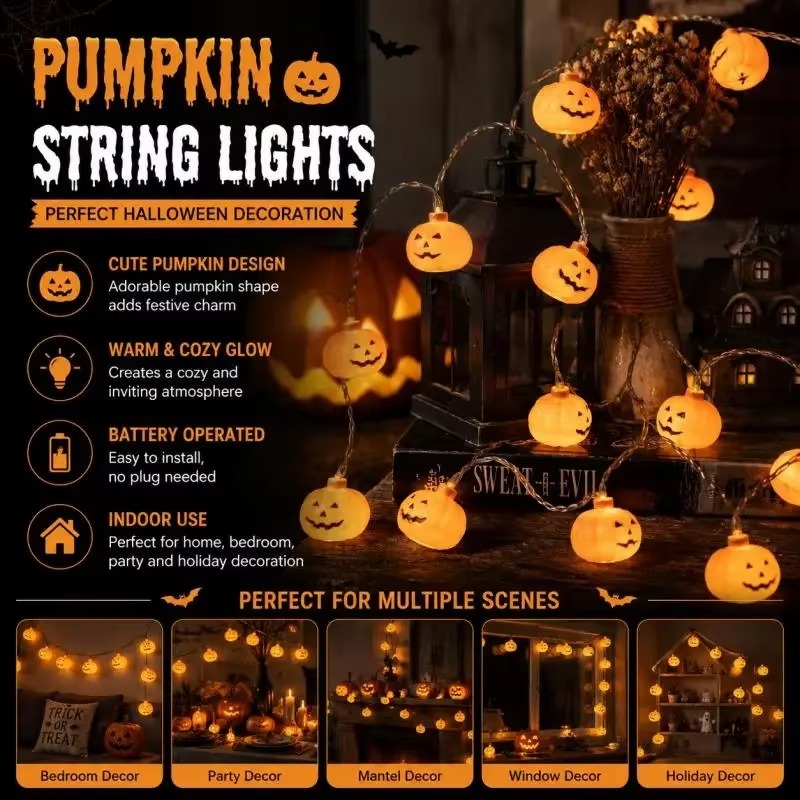 Halloween Pumpkin Decor Led - Świąteczna girlanda świetlna w kształcie dyni,