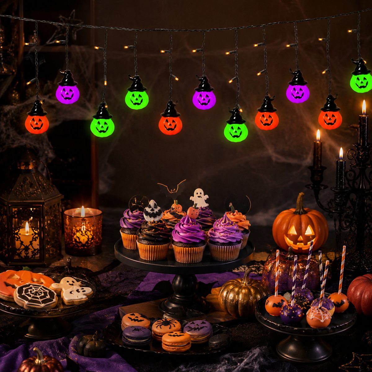 Halloween Led String Lights Orange - 1 szt. Halloweenowy, przerażający kapelusz czarownicy