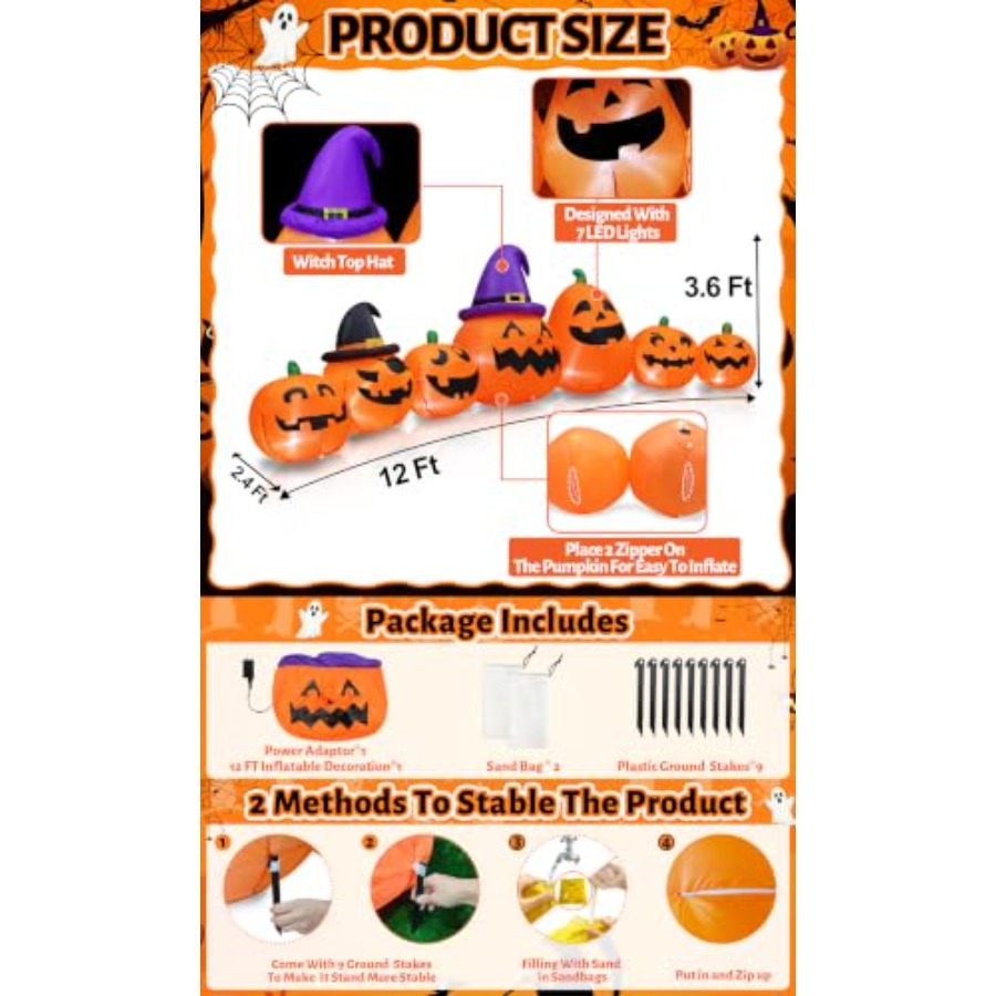 Zewnętrzna, dmuchana dekoracja – Halloween Pumpkin Decor Led recenzja i cena